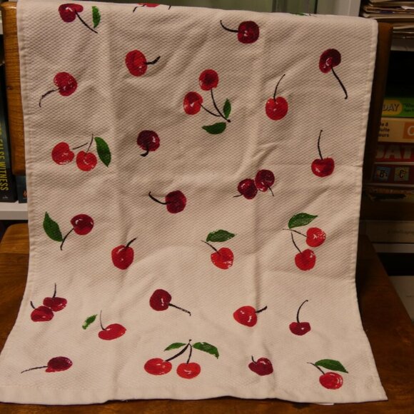 Rae Dunn, Kate Spade ceramic Cherry on Top mug and matching kitchen towel - Picture 8 of 11